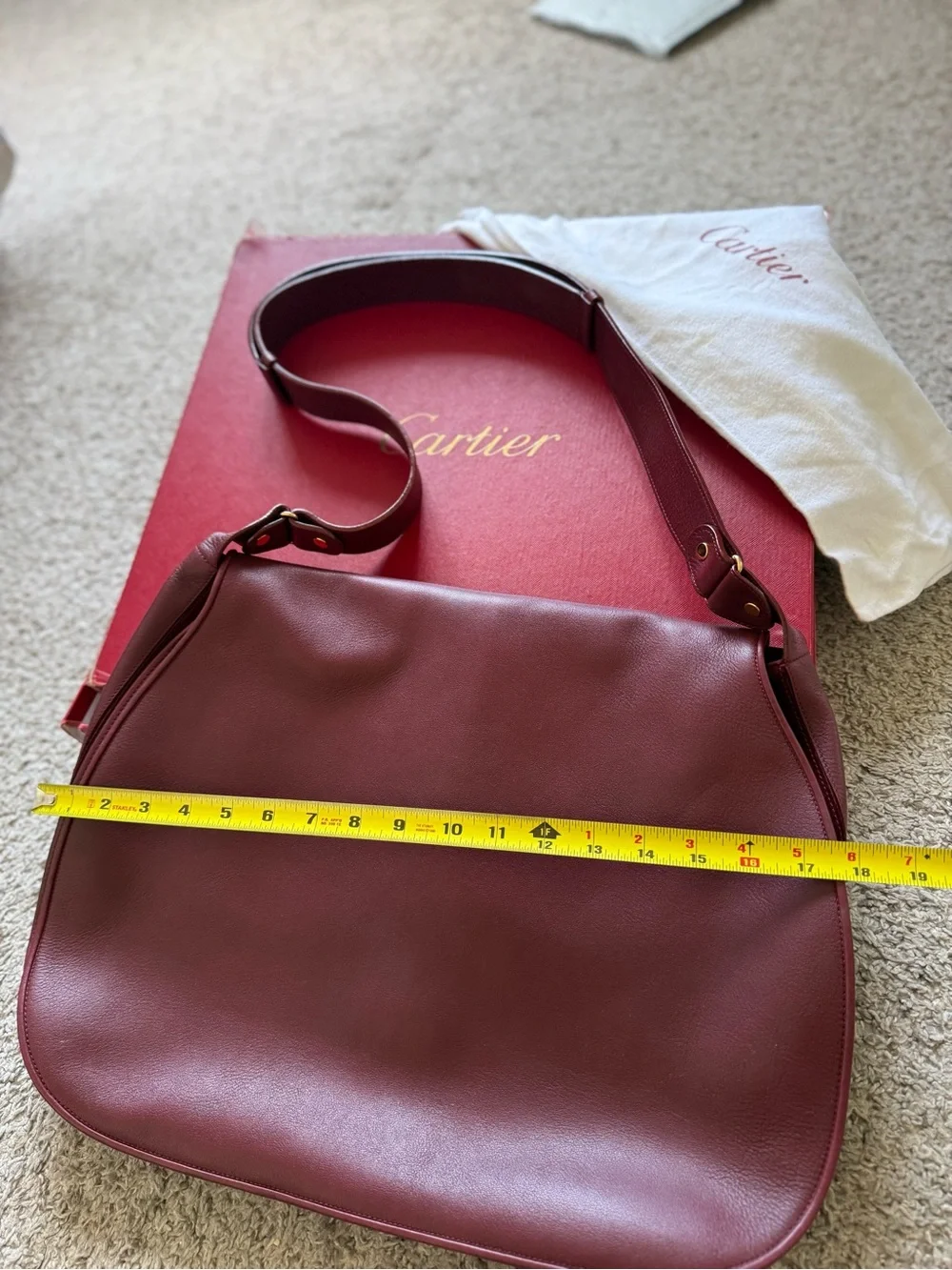 Cartier Maroon Leather Shoulder Bag with Gold-Tone Hardware